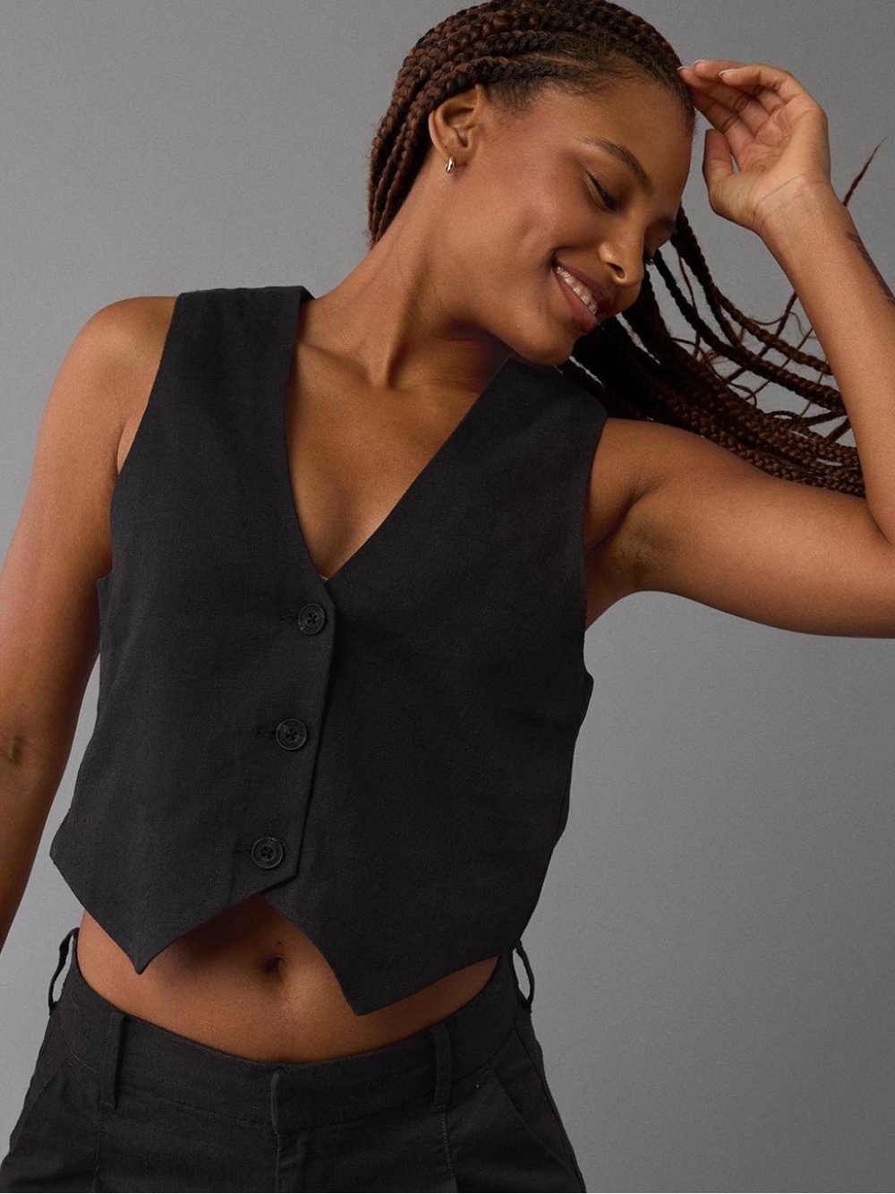 American Eagle Black Tailored Button Front Vest Waistcoat Size L
